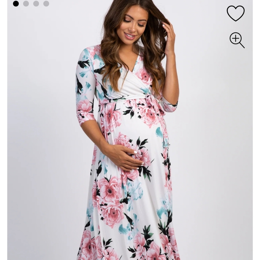 PinkBlush White Floral Sash Tie Maternity/Nursing Maxi Dress Size XL